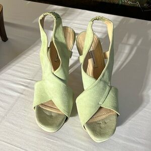 Diane Von Furstenberg DVF size 10 green suede platinum sling back heels NWOT
